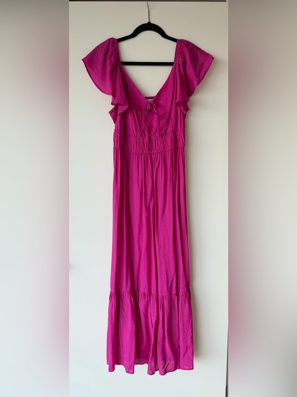 Nine West Bright Fuchsia Maxi Dress with Ruffle Sleeves